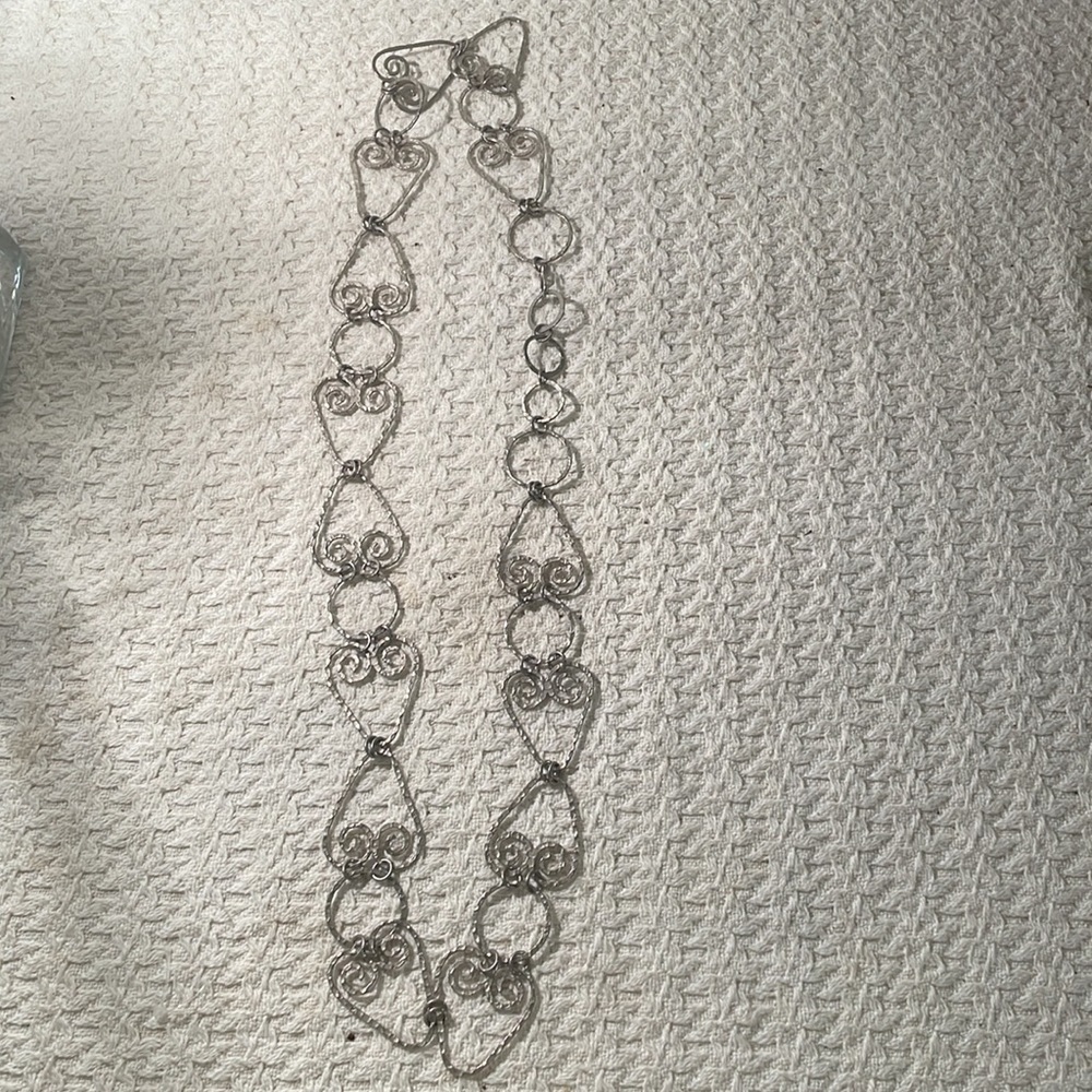 Artisan Crafted Lightweight Hammered Silver Geometric Scrolled Teardrop Necklace